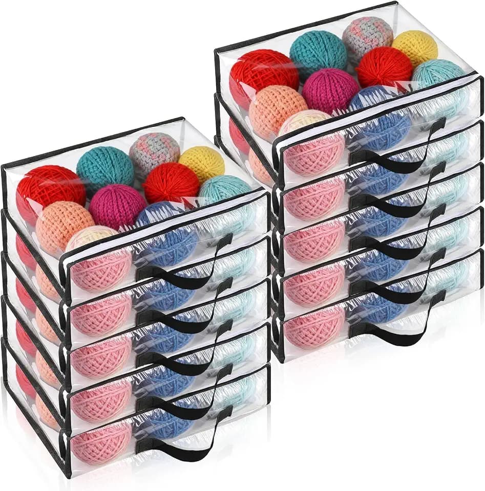 Kifmurase 10PCS Yarn Storage Bags, 15×12×4 inch Large Yarn Bag with Zippers Handle, PVC Clear Yarns Storage Organizer for Knitting Crochet Clothing Toys, Large Yarns Heaven Storage Bag