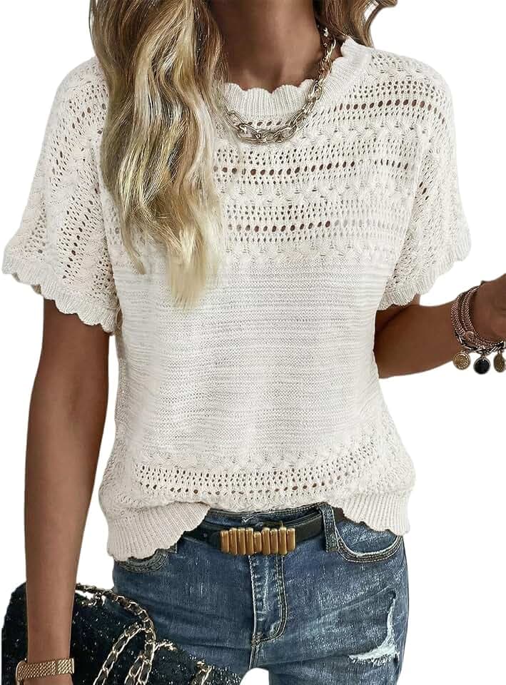 Acelitt Womens Short Sleeve Knit Sweater Tops, S-XXL
