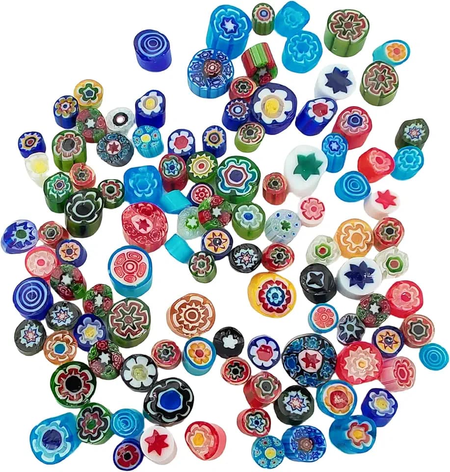 50g（1.76oz）COE90 Millefiori Glass, 110PCS Fusible Glass for Microwave Kiln for DIY Crafts, Stained Glass Projects, Jewelry Making Supplies (Millefiori Glass)