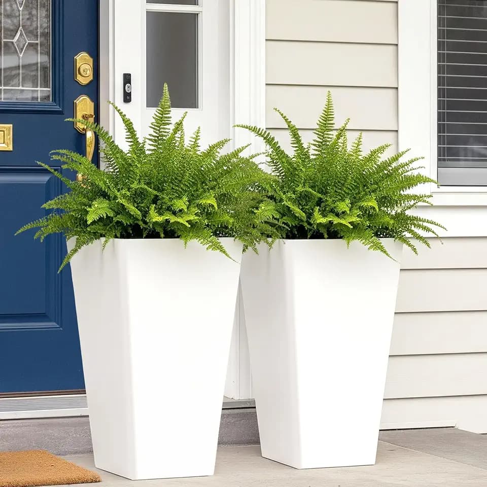 Worth Garden 20" White Plant Pots Tall Flower Pots Set of 2 Planters
