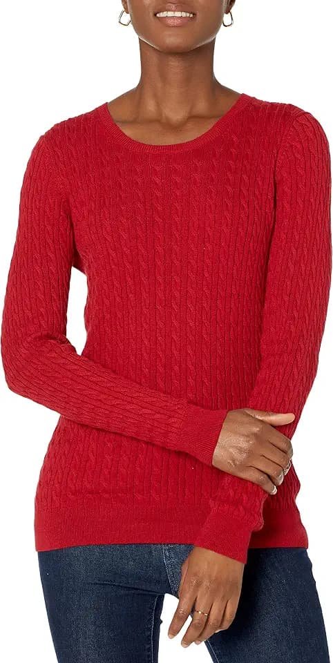 Amazon Essentials Women's Lightweight Cable Knit Crewneck Sweater, Long Sleeve (Available in Plus Size)