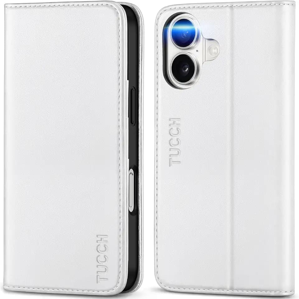 TUCCH Folio Case 3 Card Slot Wallet for iPhone 16 (6.1") 2024, White