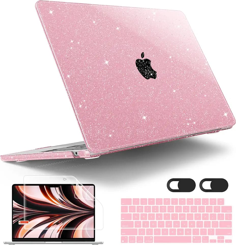 Tuiklol for M5 MacBook Air 13.6 inch Case 2026 2025 2024 2023 2022 Model A3449 A3240 A3113 A2681 with M4 M3 M2 Chip Plastic Hard Shell Cases with Touch ID, Sparkly Pink