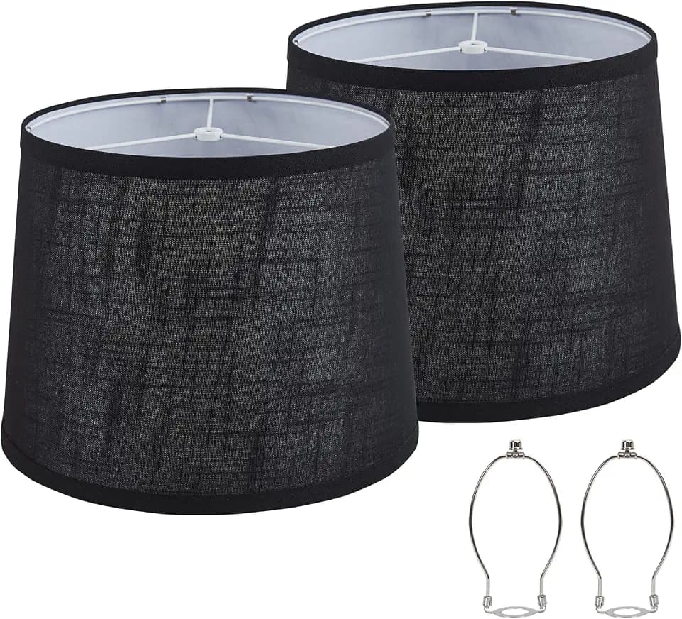 Black Bedside Lamp Shades Set of 2 Replacement, Fabric Lampshades