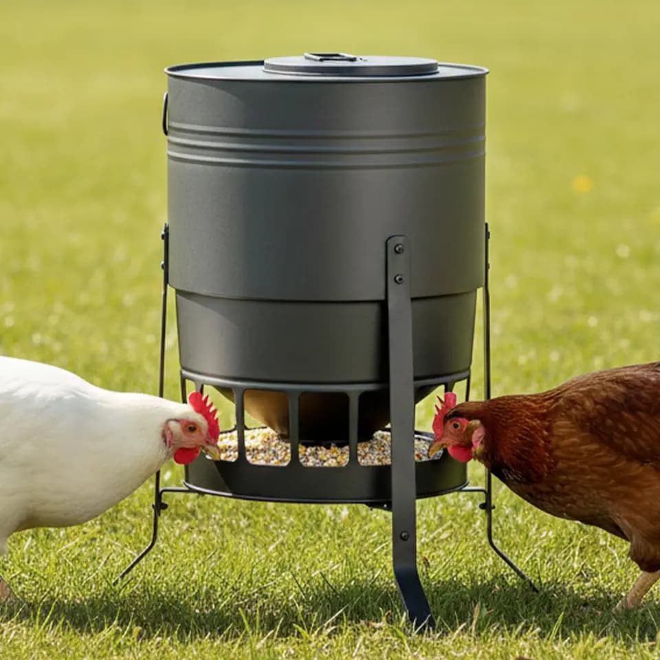 KOL Metal Chicken Feeder 50lbs Capacity with 16 Feeding Ports