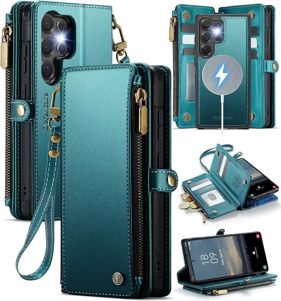 Defencase for Galaxy S24 Ultra Case Wallet Compatible with Magsafe, Green