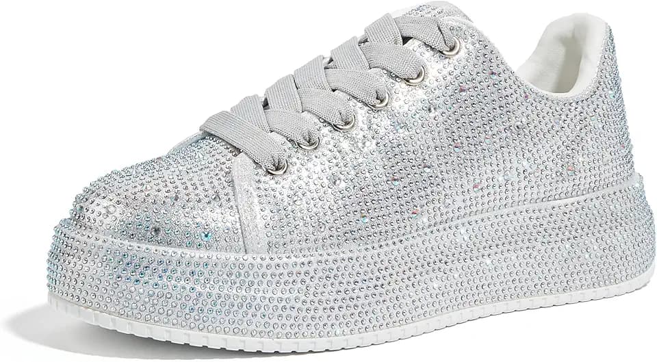 LUCKY STEP Damen Plateau Sneaker mit Strass, Funkelnde Schuhe