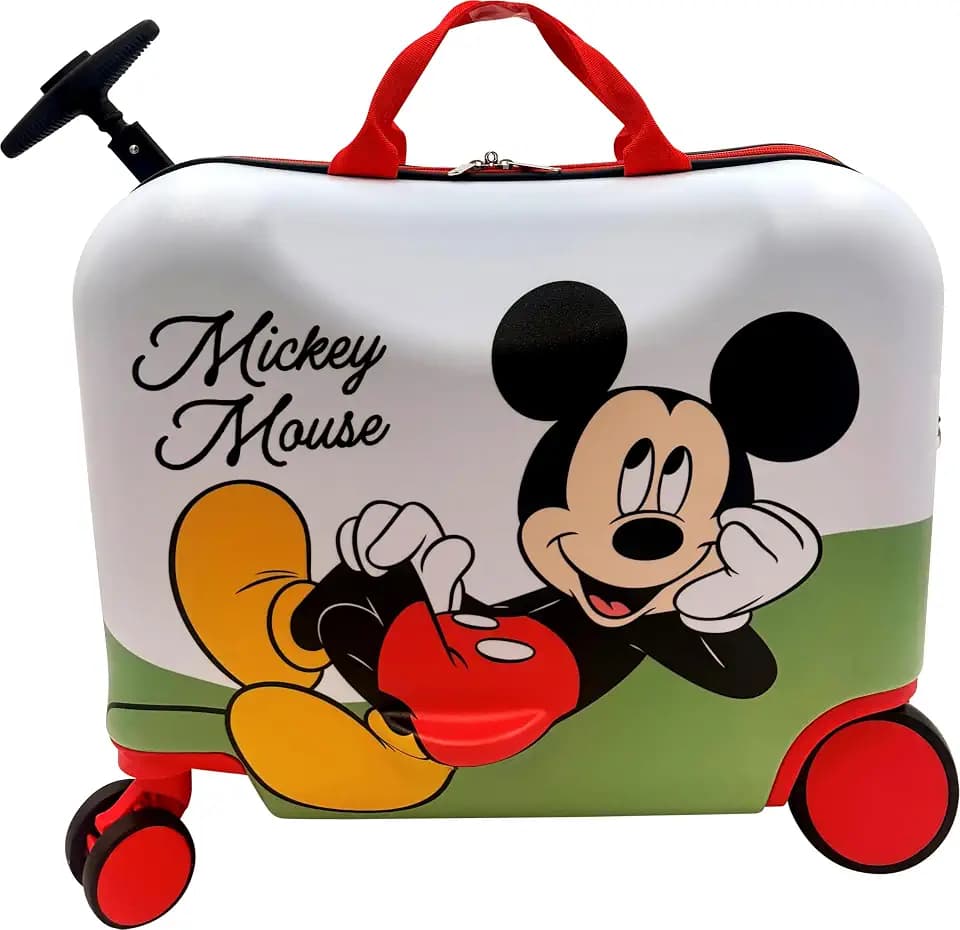 Fast Forward 2-in-1 Kids 18” Suitcase & Ride-On Luggage -Lightweight Tow-Along Toddler Luggage With Wheels (Mickey New)