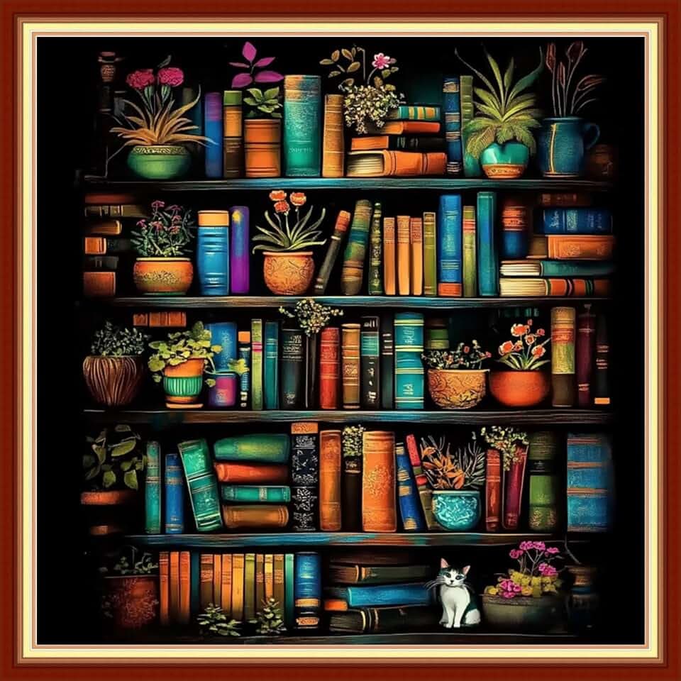 Funxvoot Stamped Cross Stitch Kits for Beginners or Adults Embroidery Starter Patterns | DIY Printed Cross Stitch Kits Needlepoint for Adults or Kids 11CT-Magic Bookstore 18x18 inch