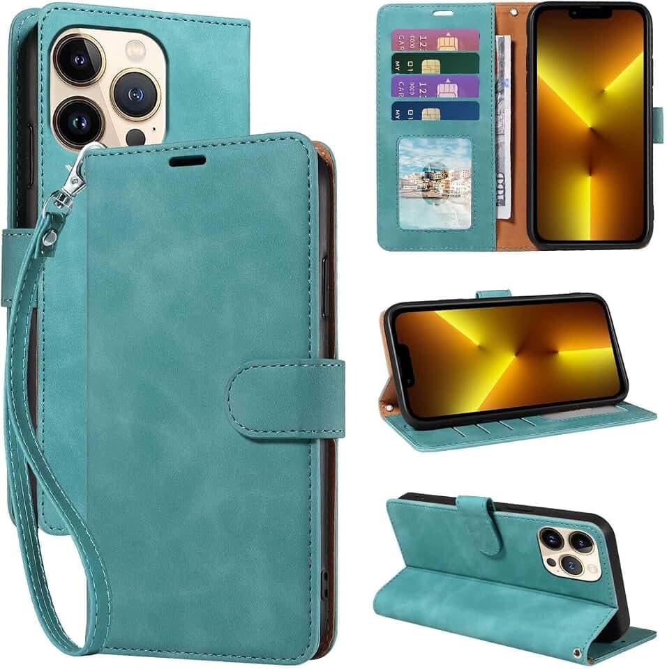Wallet Case for iPhone 13 Pro, RFID Blocking 4 Card Slots, Green