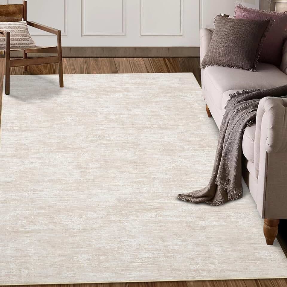 Waschbarer Wohnzimmer 120x170 cm Uni-Design Kurzflor Beige | Moderner Minimalistischer Teppich für Schlafzimmer Esszimmer Büro, Kurzflor Faltbarer Rutschfest