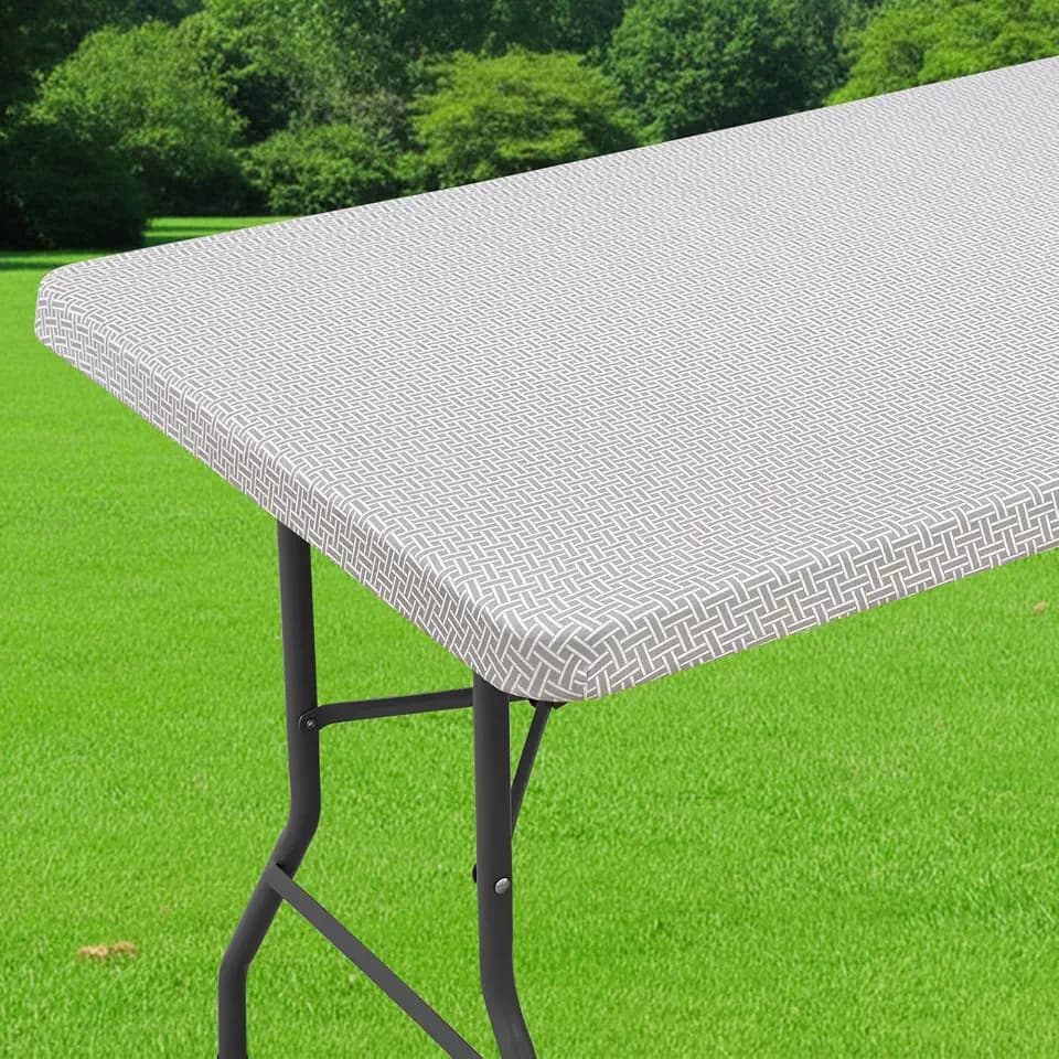 Smiry Spandex Printed 8FT Rectangle Table Cloth, Elastic Fitted Table Cover
