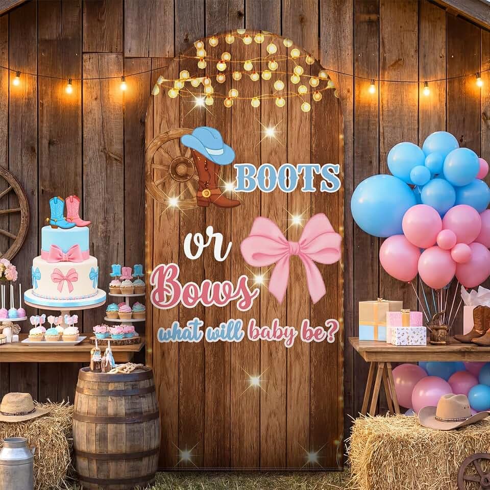 Lumina 6 ft Boots or Bows Gender Reveal Arch Cover Backdrop Cover