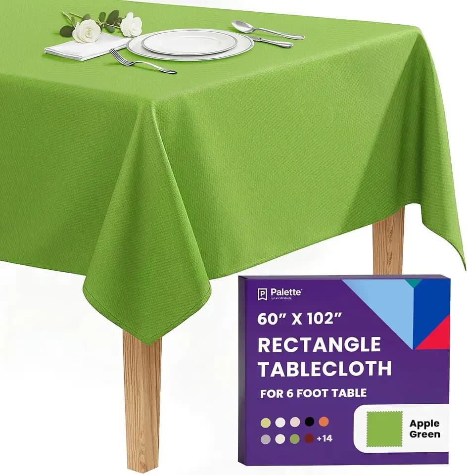 Gee Di Moda Rectangle Tablecloth - 60 x 102 Inch Apple Green Table Cloth for 6 Foot Rectangle Tables - Heavy Duty Washable Fabric - for Holiday Party, Dinner, Weddings, Baby Shower & Events