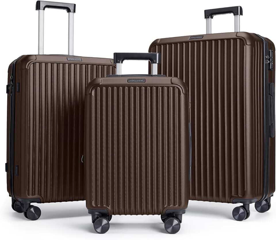 LIGHT FLIGHT 3 Piece Luggage Sets With Spinner Wheels Hardshell TSA Lock