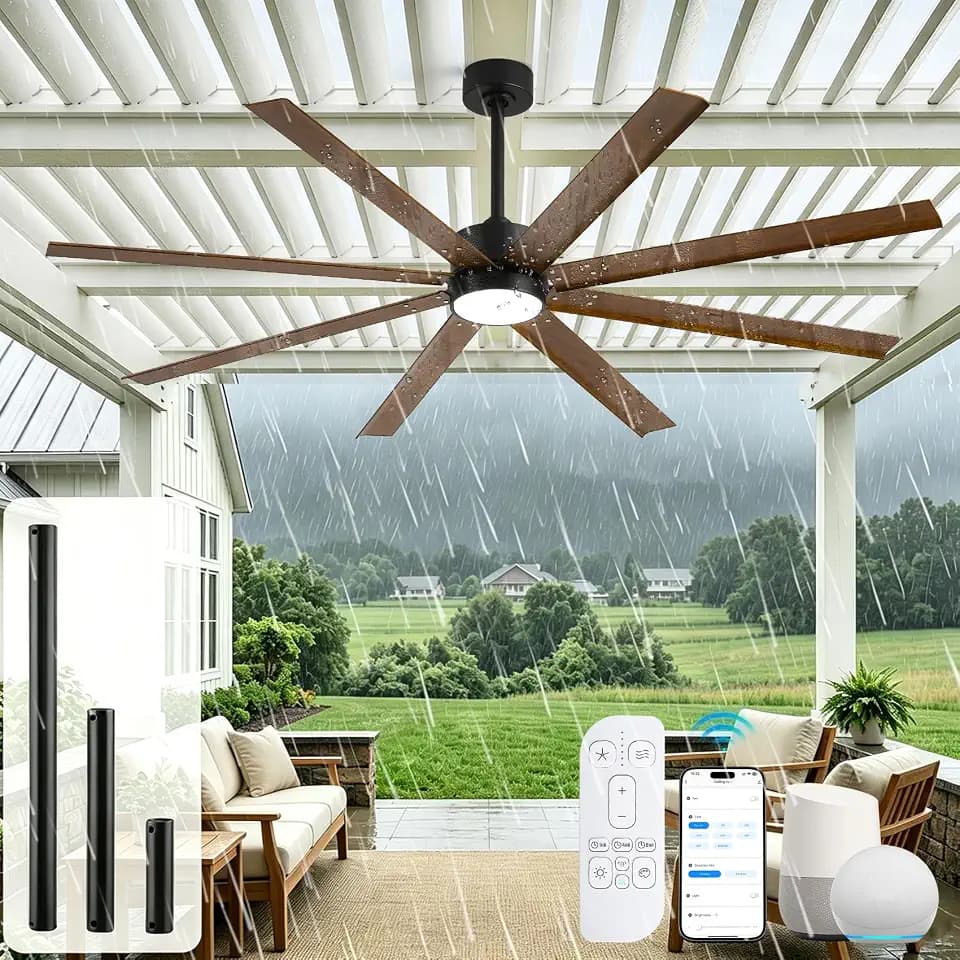 72 Inch Outdoor Waterproof Ceiling Fan with Light, Smart Wet Rated Fan