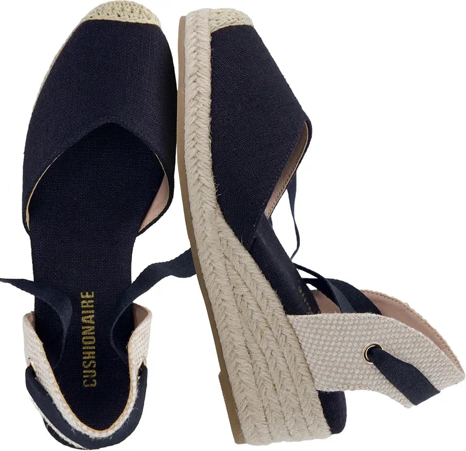 CUSHIONAIRE Bonita Platform Espadrille Wedge Sandals for Women, Closed Toe Lace Up Ankle Wrap Dressy Everyday Womens Heels