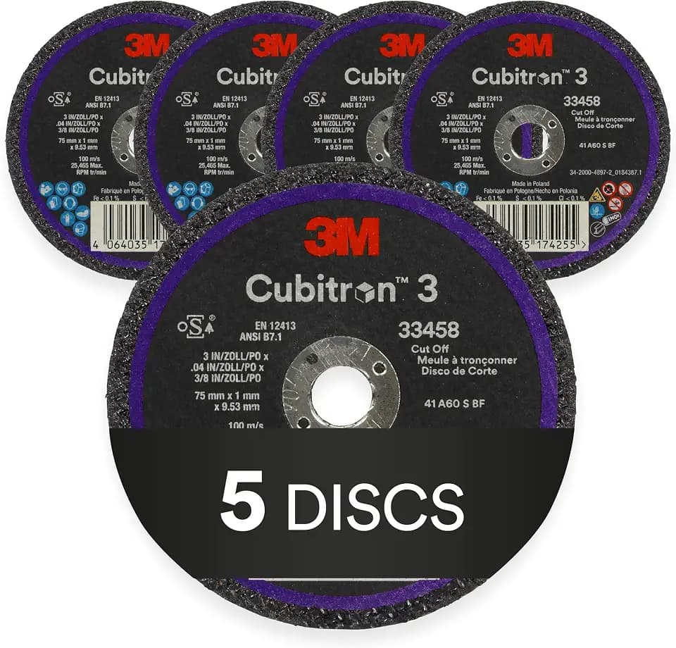 3M Cubitron 3 Cut-Off Wheel 33458, 3 in x 0.04 in x 3/8 in, Long Lasting Performance, High Cut Rate, for Automotive Cutting and Splicing, Collision Repair, 5 Wheels
