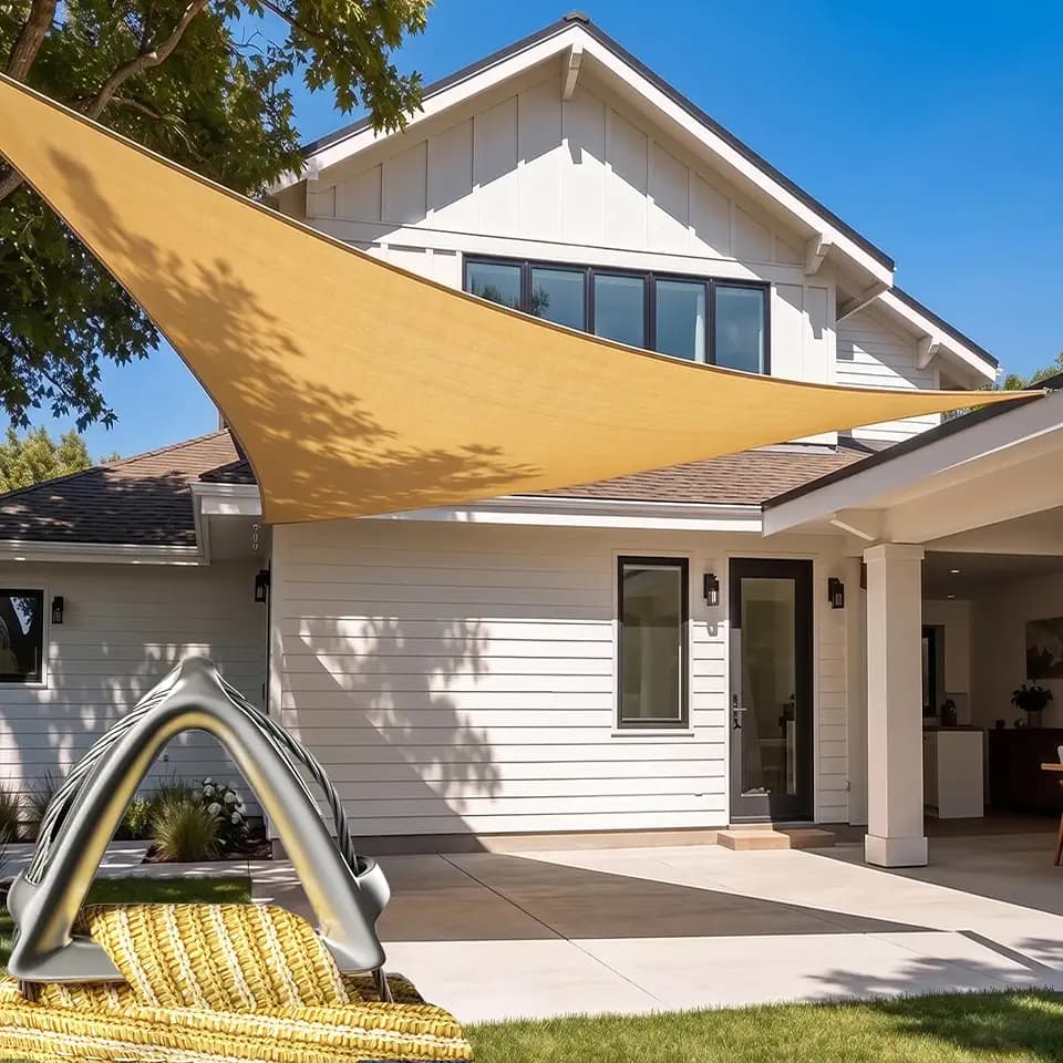 ColourTree Heavy Duty Beige 16' x 16' x 16' Sun Shade Triangle Pro Ring Shade Sail, 260 GSM Commercial Grade UPF50 Sunshade, Reinforced Corners & Edges-5 Years Warranty(We Make Custom Size)