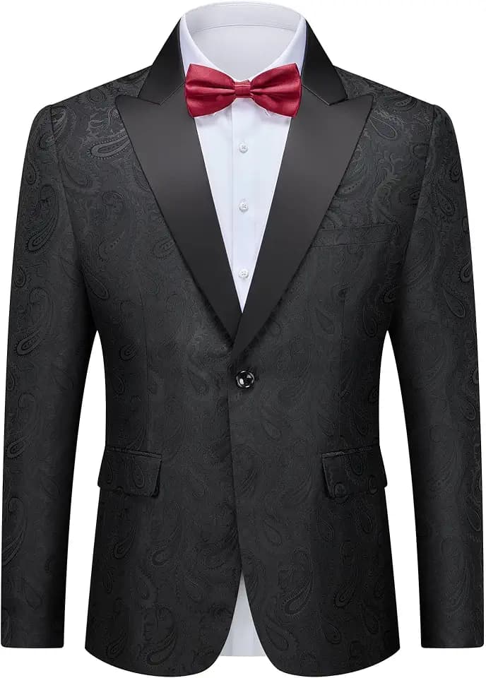YND Mens Floral Suit Blazer, Slim Fit Paisley Tuxedo Jacket, Shawl Lapel with Bow Tie for Prom, Dinner, Wedding, Party