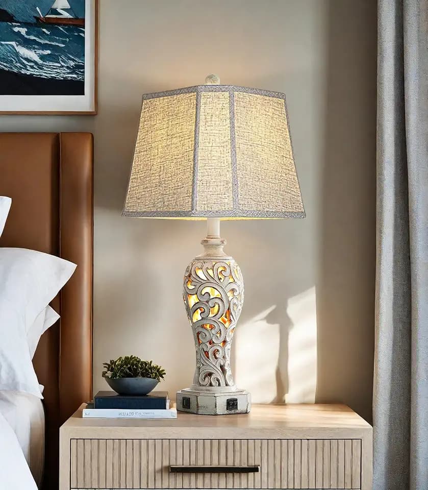 25'' Farmhouse Table Lamp for Living Room Bedroom with USB C+A
