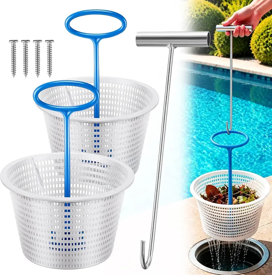 2 Pack 8" Pool Skimmer Basket for Inground Pool with Hook, Blue, White