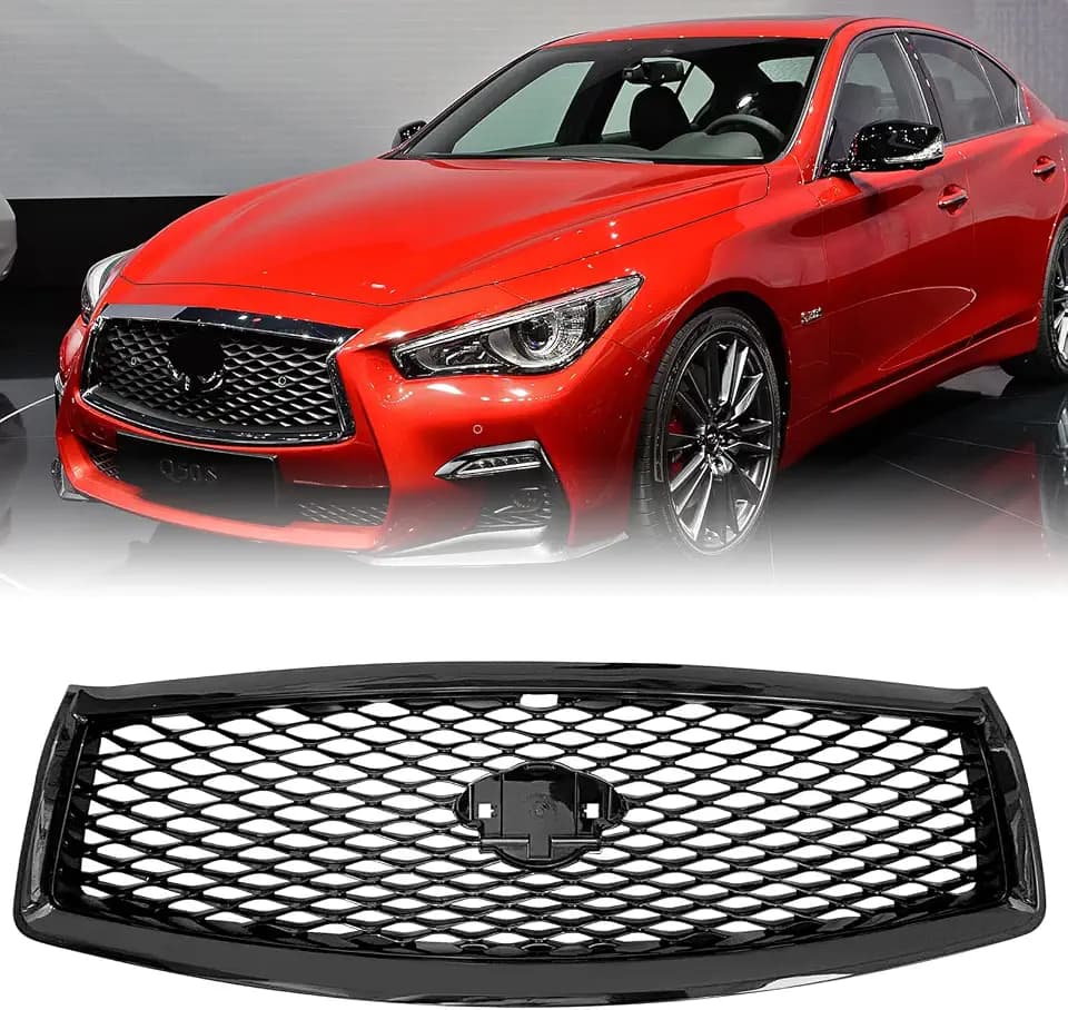 Gloss Black Front Upper Grill For Infiniti Q50 2014 2015 2016 2017
