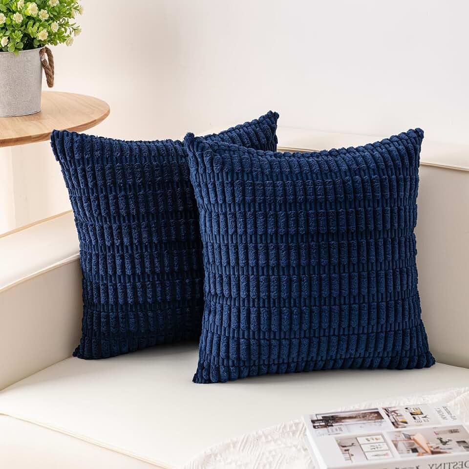 Aegero Pack of 2 Corduroy Decorative Throw Pillow Covers 18x18 Inch, Blue