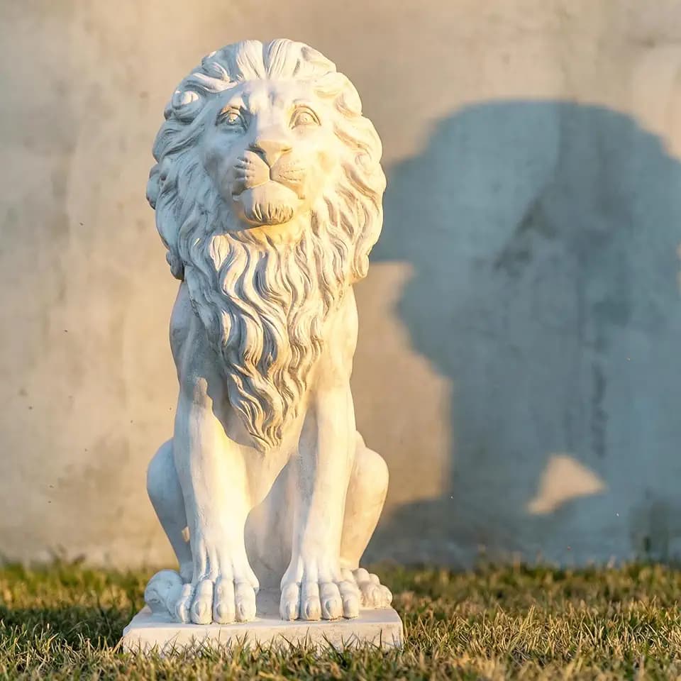 Lion Statue, Outdoor Garden Statues 27in Tall, White