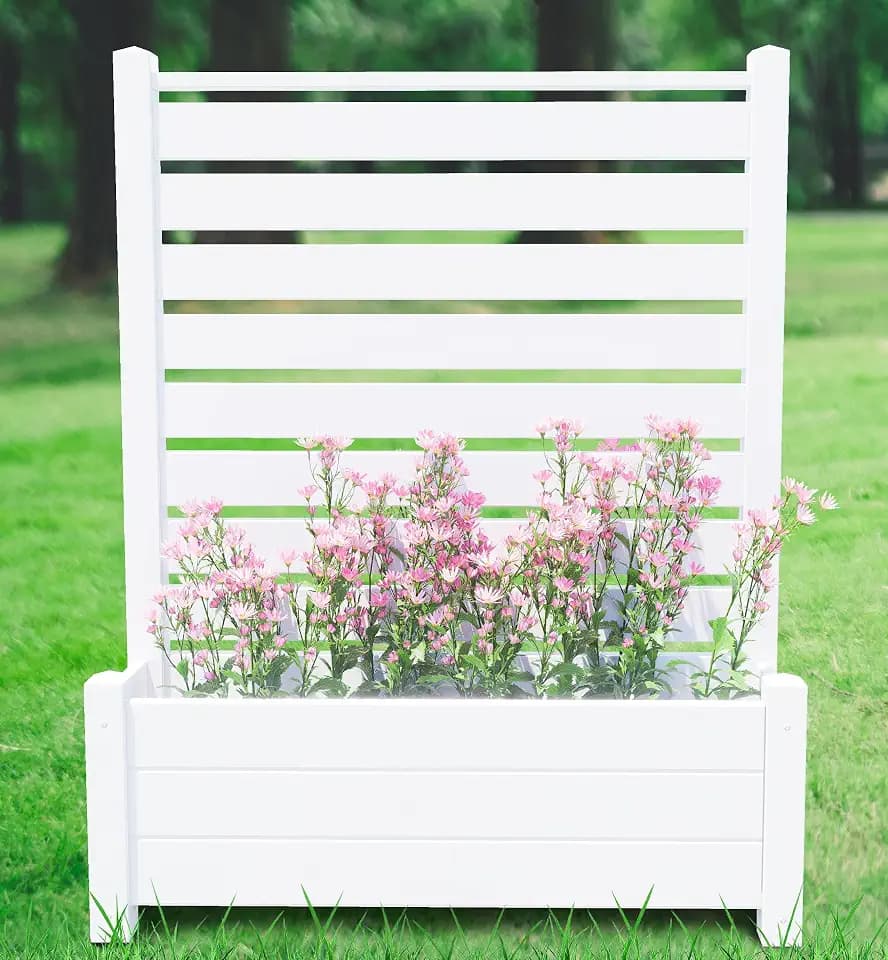 No-Dig Air Conditioner Fence 36" W X 45" H White Vinyl Privacy Fence with Planter Box for Trash Can Pool Equipment (1 Panel)