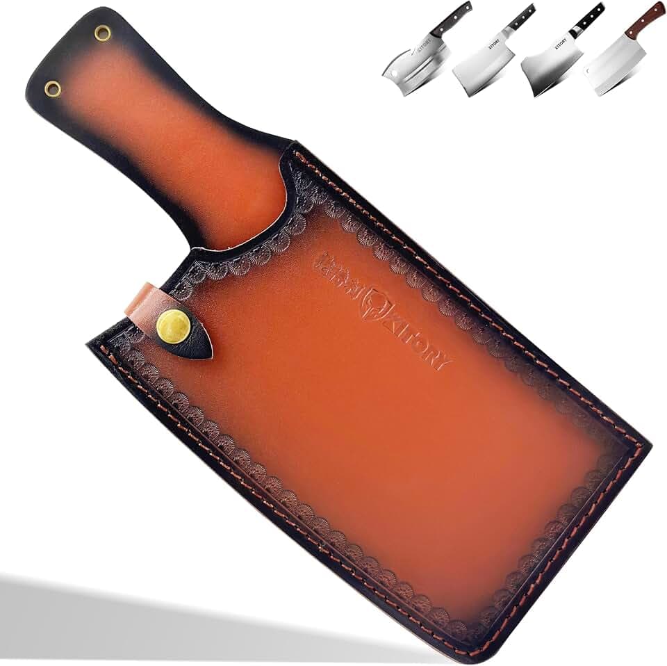 Kitory Leather Knife Sheath for Cleaver, Premium Genuine Leather Blade Cover with Snap Closure and Belt Loop, Universal Fit 7-8 Inch Chef Cleaver and Meat Chopper, Gift for Men Women
