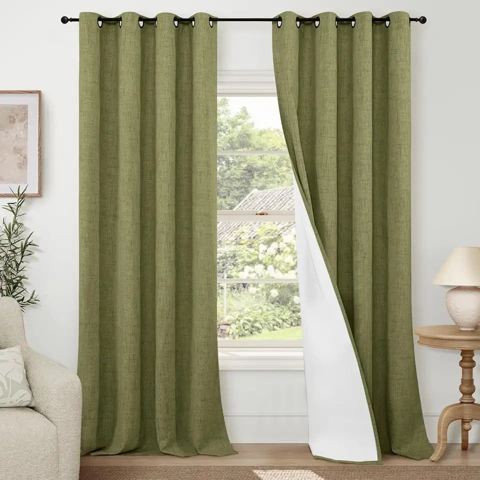 Lajode Linen Blackout Curtains for Living Room - 52x90 Inch 2 Panels