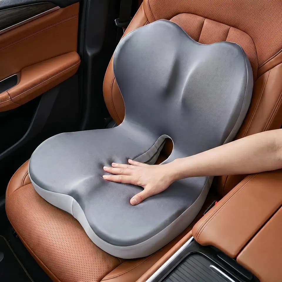 Driver Seat Cushion for Car with Integrated Lumbar Support, Ergonomic Memory Foam Car Seat Pad, lower back & Sciatica Pain Relief Car Cushion for Long Driving, 18.1 × 17 × 15 in, 4 in Max Thickness