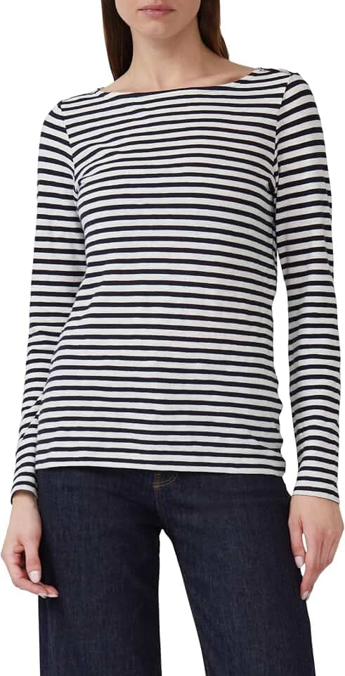 s.Oliver Damen Langarmshirt – Slim Fit, gestreift, U-Boot-Ausschnitt