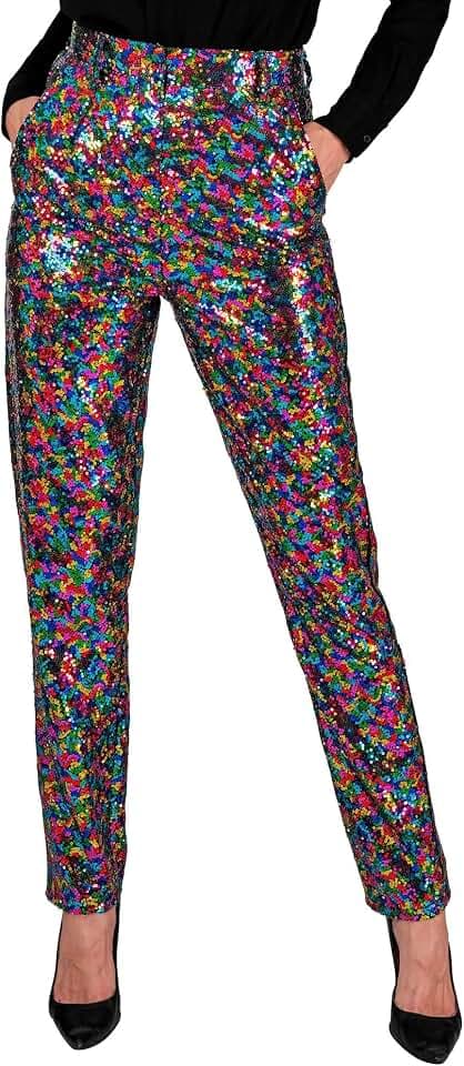 W WIDMANN MILANO Party Fashion - Damen Pailletten Hose, Retro Kostüm, glitzerndes Party Outfit für Karneval, Festival