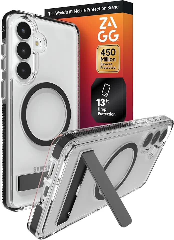 ZAGG Santa Cruz Snap Samsung Galaxy S26+ with Kickstand - Black, Magnetic Crystal Clear Protective Phone Cover, 13ft Drop Protection, Graphene Reinforced, Slim Case with Stand