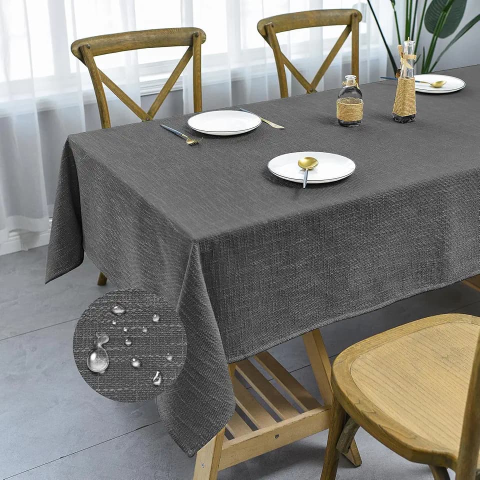 Waterproof Linen Tablecloths Rectangle Table Cloth（54"x86"） Gray
