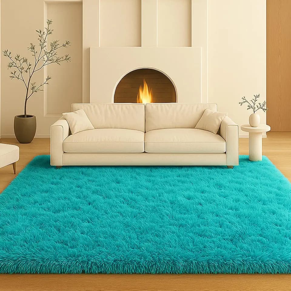 Area Rugs for Living Room, Bedroom, TealBlue Plush Fluffy Carpet