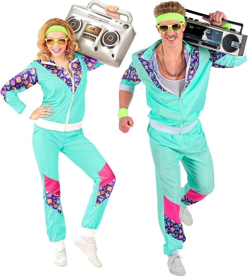 W WIDMANN MILANO Party Fashion - 80er Jahre Trainingsanzug | Jacke und Hose für Erwachsene, Vintage-Style, Retro Outfit, Jogginganzug für Karneval und Mottopartys