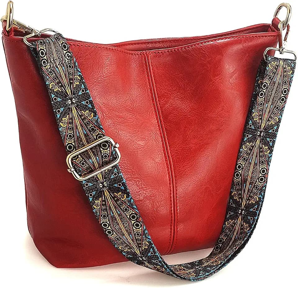 Hobo Bags Vegan Leather Crossbody Bag Guitar Strap Shoulder Purses with Zipper Handbags for Women