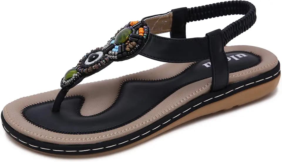 Sandalen Damen Sommer Flip Flops Bohemian Flach Zehentrenner mit Strass Größe 36-42