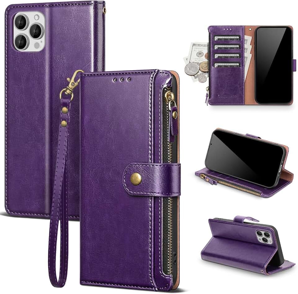 for iPhone 13 Pro Wallet Case with Card Holder,Dark Purple