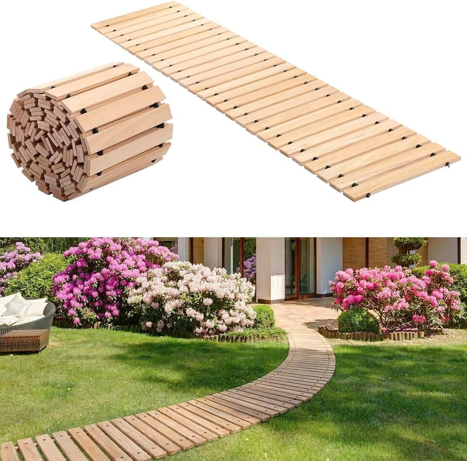 Landical 24ft Wooden Garden Pathway Walkway, Roll Out Outdoor Path,Natural