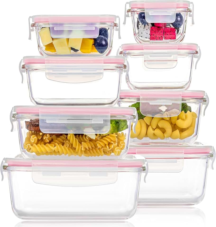Vtopmart 8 Pack Glass Food Storage Containers with Lids Pink
