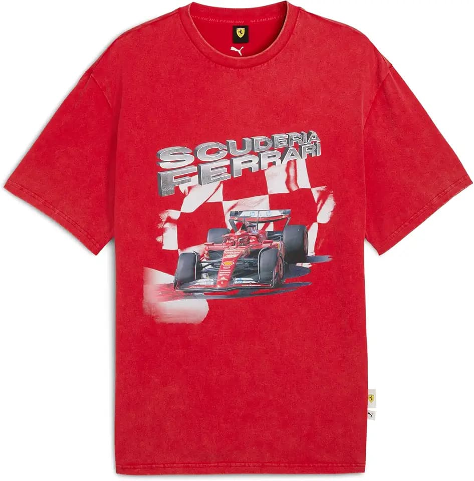 PUMA Mens Scuderia Ferrari Race Crew Neck Short Sleeve Graphic Casual Tops Casual - Black