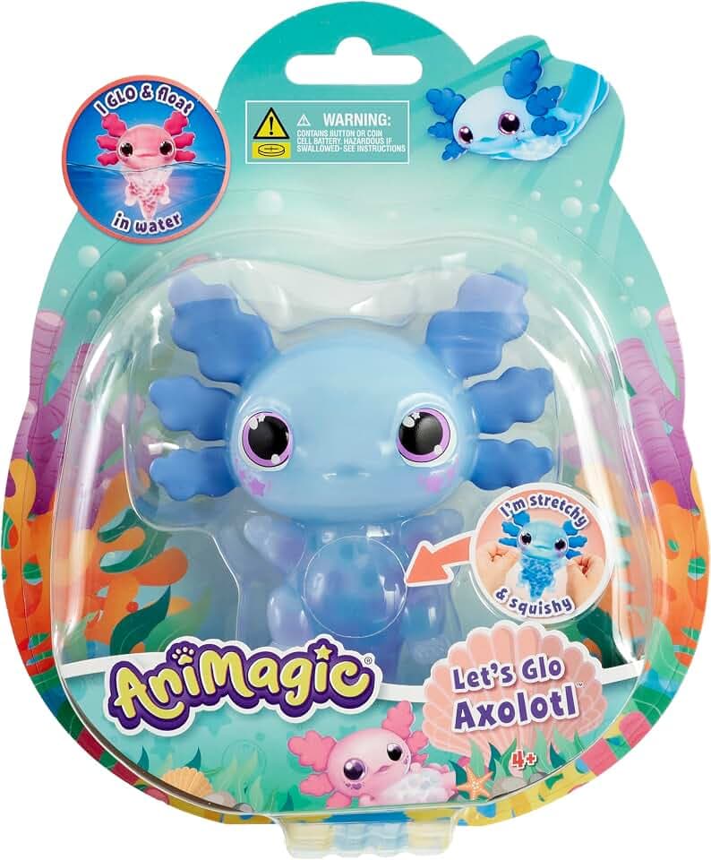 Animagic Let's Glo Axolotl Blue | Squishy Water Toy Floats and Glows | Ages 4+