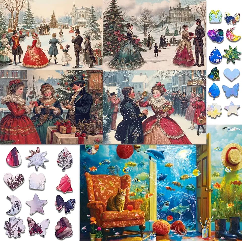 1000 Pieces Puzzles. 2 Pack with Unique Shaped Jigsaw Pieces, Cat Fish and Remembrance Theme, Challenging Gift for Puzzle Lovers, Idea Jigsaw Puzzles for Adults