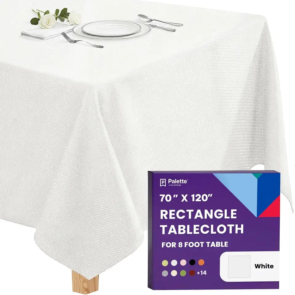 Gee Di Moda Rectangle Tablecloth - 70 x 120 Inch White Table Cloth for 6 or 8 Foot Rectangle Tables - Heavy Duty Washable Fabric - for Holiday Party, Dinner, Weddings, Baby Shower & Events