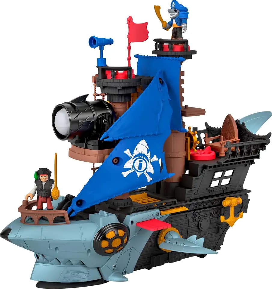 Fisher-Price Imaginext Shark Bite Pirate Ship Playset, 2 Action Figures & Toy Boat