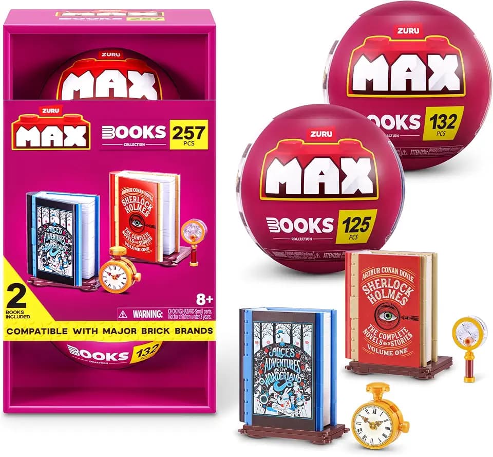 MAX BUILD MORE Premium Bricks Books Collection (2 PACK) Sherlock Holmes And Alice in Wonderland by ZURU
